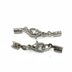 FERMOIR MOUSQUETON Ø 10MM + 2 ATTACHE LACET POUR CORDON DE Ø 1,5MM ARGENT