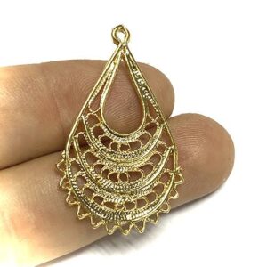 lagrima de filigrana 42x22mm oro brillo