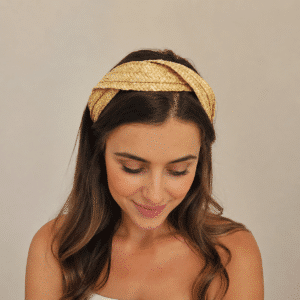 diadema de paja natural trenzada