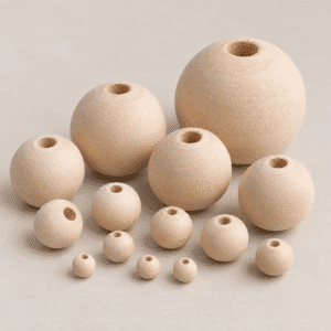 PERLES EN BOIS BRUT NATURELLES ET COLORÉES