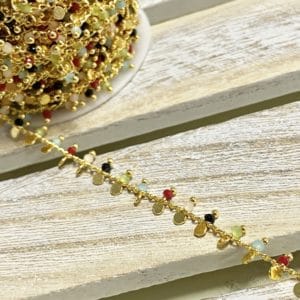GOLDEN CHAIN WITH MULTICOLOUR BEADS AND COINS