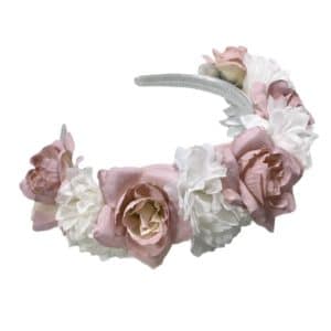 FIRST COMMUNION WHITE AND PINK FLOWERS HEADBAND