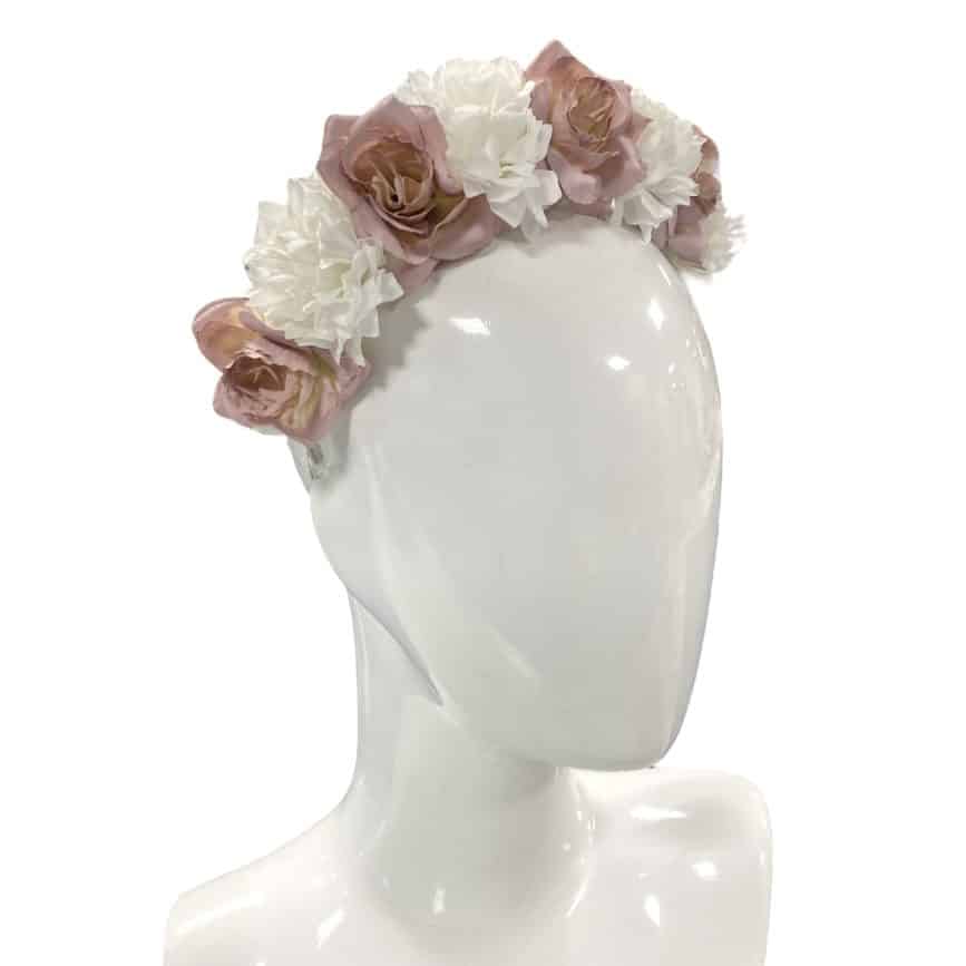 FIRST COMMUNION WHITE AND PINK FLOWERS HEADBAND