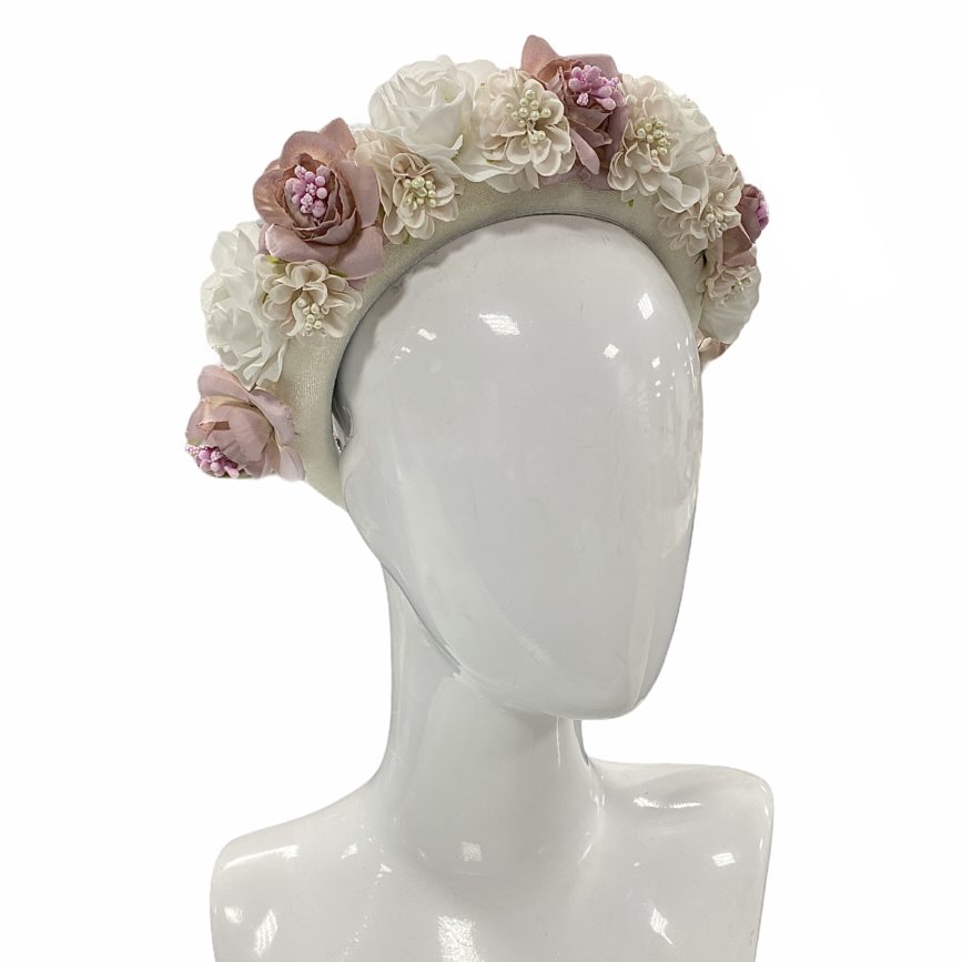 FIRST COMMUNION PINK FLOWERS AND PISTILS HEADBAND