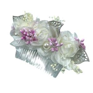 FIRST COMMUNION ORGANZA FLOWER COMB WITH SILVER PLATED DETAILS
