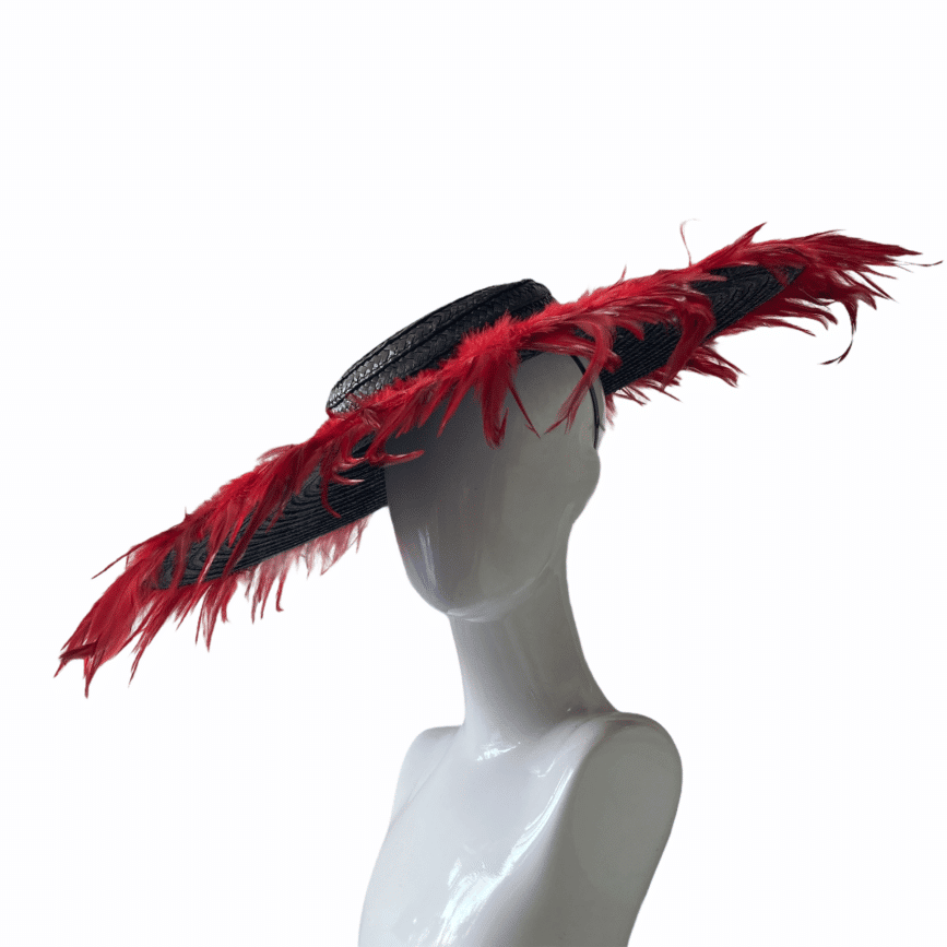 RED SMART FEATHERS WOMEN HAT
