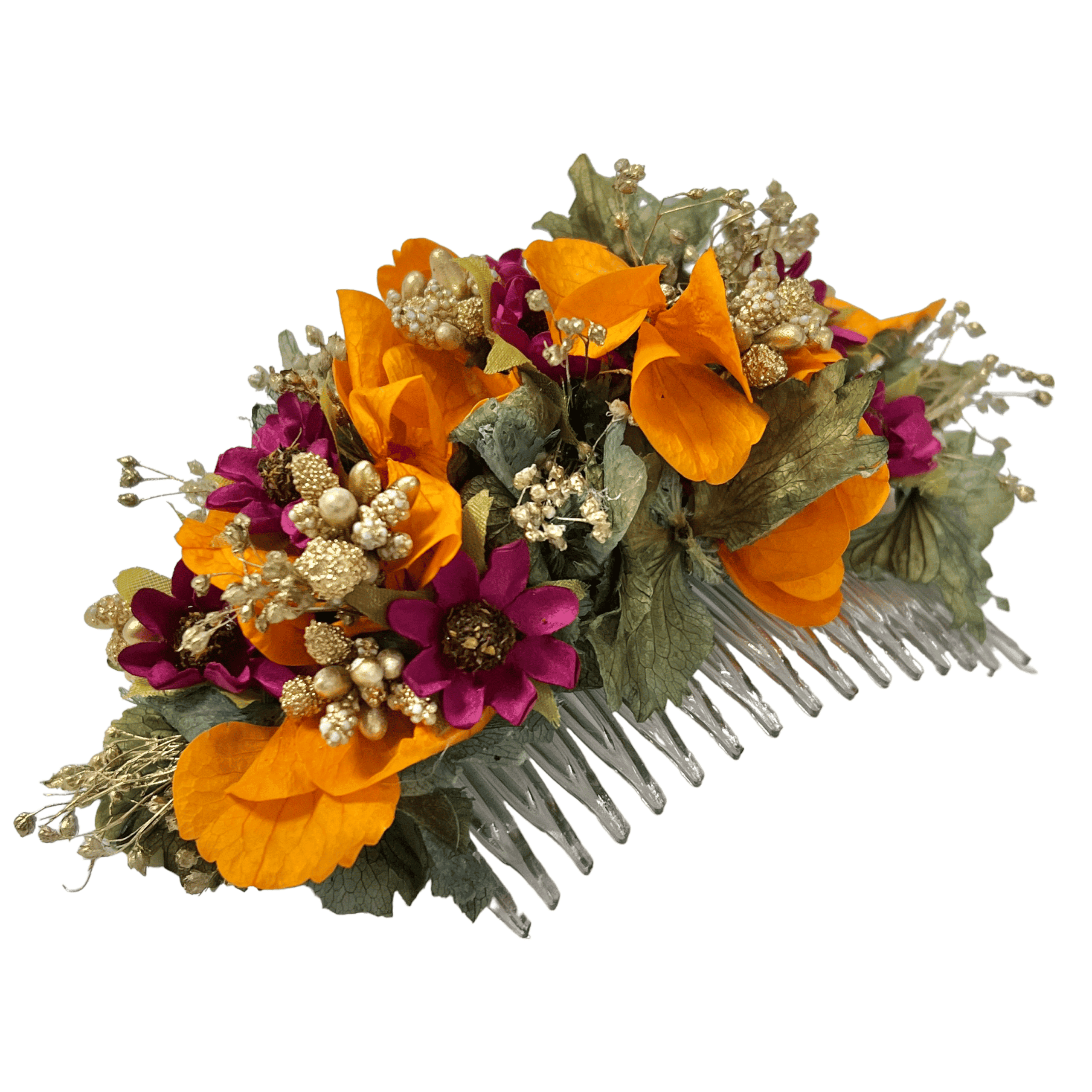 Paire De Peignes Fleurs En Métal Doré Avec Strass - Style Diadème, Occasion