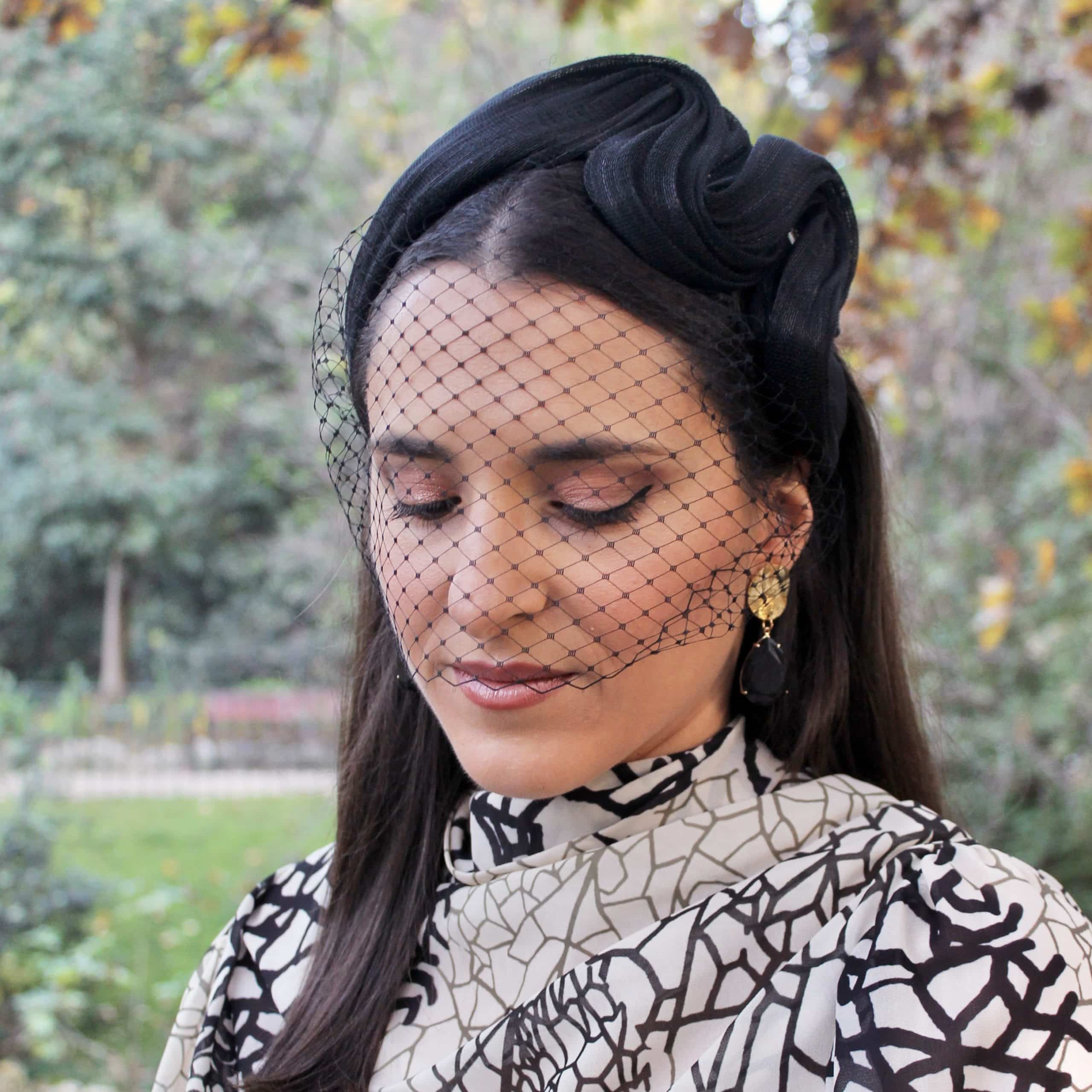 Bandeau Voile Noir Vintage - Accessoire Capillaire Léger Pour Mariage, Fête, Déguisement - Maille Avec Strass