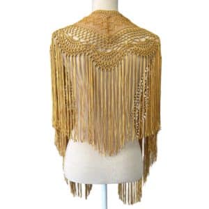LIGHT GOLDEN CROCHET SHAWL WITH FRINGED CUQUILLO