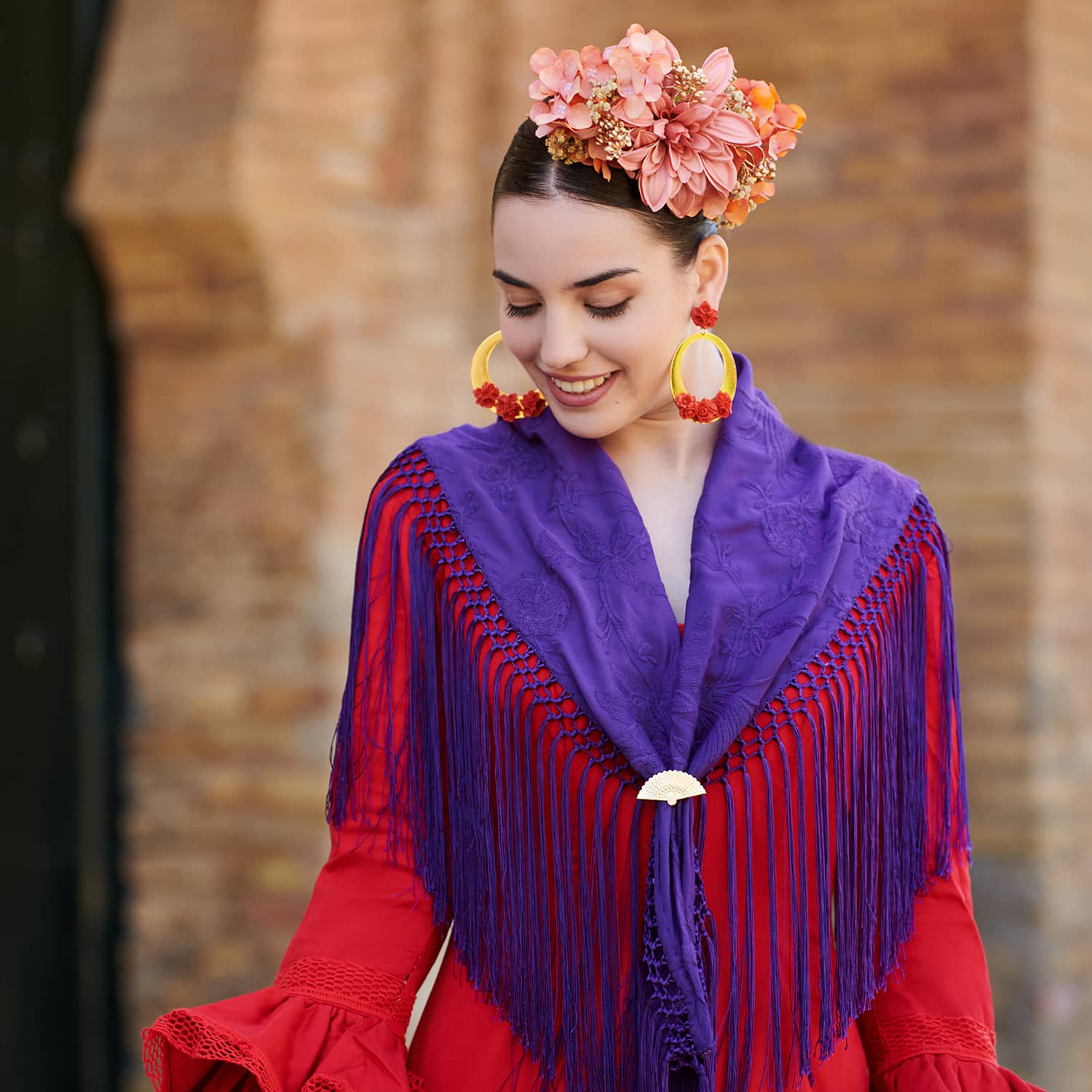 RAMILLETE DE FLORES DE FLAMENCA NARANJA