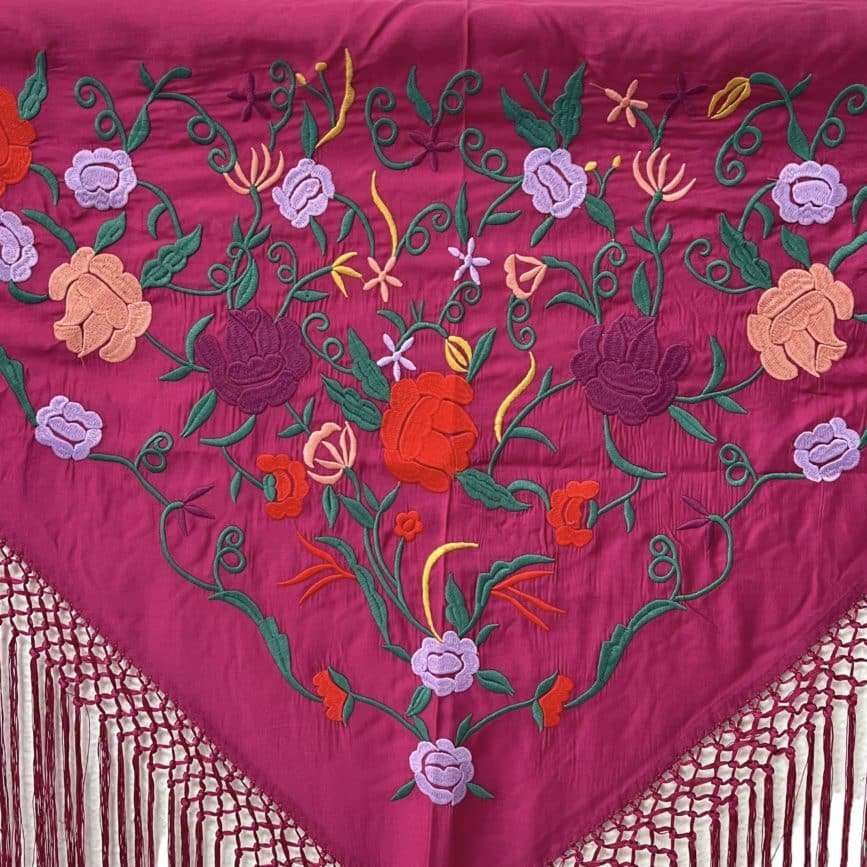 EMBROIDERED BOUGANVILLEA WITH FLOWERS FLAMENCO SHAWL