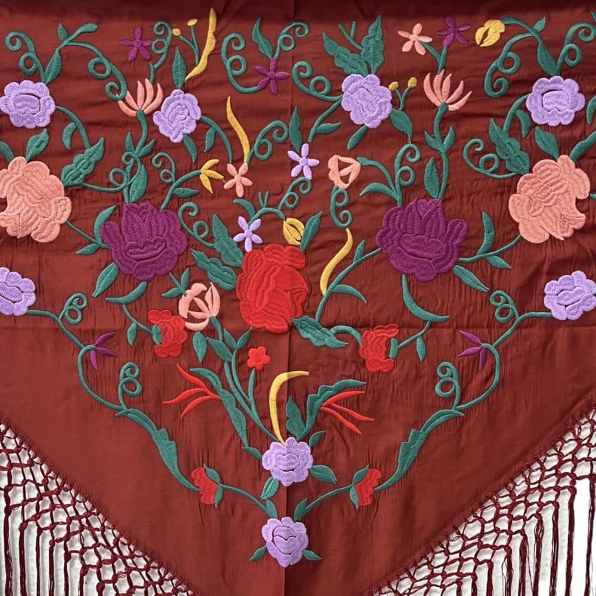 LIGHT RED EMBROIDERED FLAMENCO SHAWL