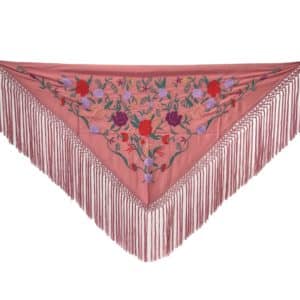 CORAL WITH FLOWERS EMBROIDERED FLAMENCO SHAWL