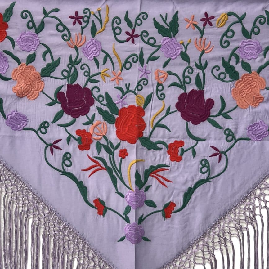 LILAC WITH FLOWERS EMBROIDERED FLAMENCO SHAWL