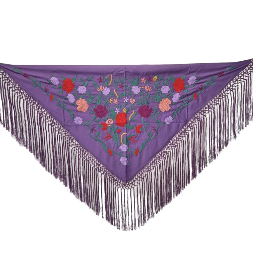 PURPLE WITH FLOWERS EMBROIDERED FLAMENCO SHAWL