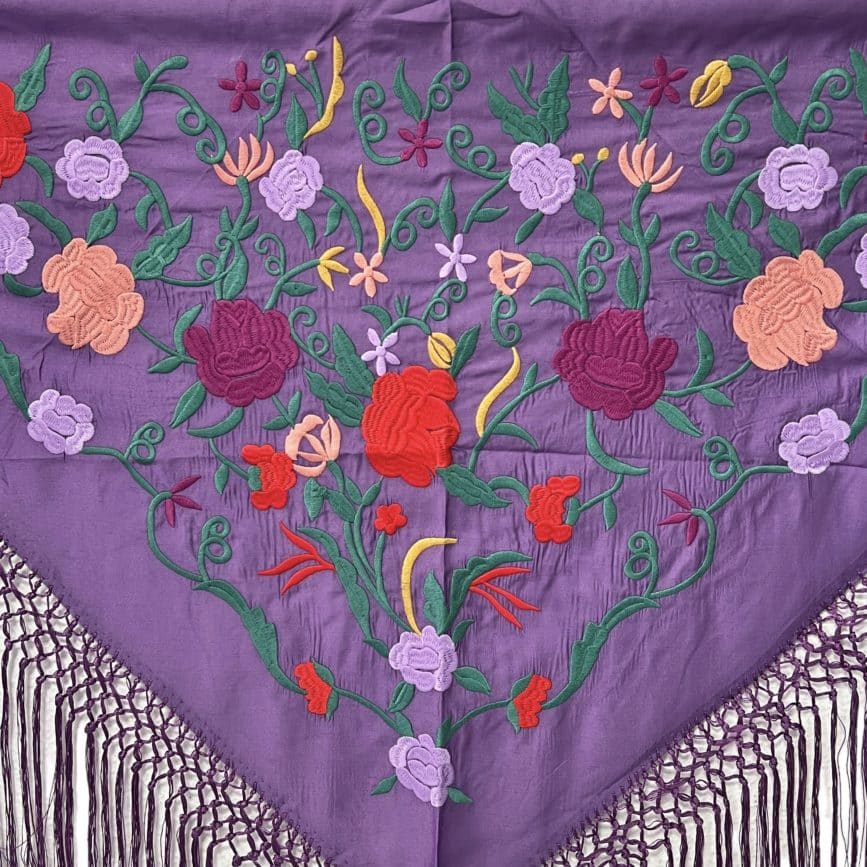 PURPLE WITH FLOWERS EMBROIDERED FLAMENCO SHAWL
