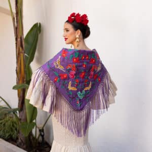 mantoncillo de flamenca mariposas morado barato