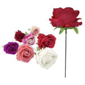 ROSE EN TISSU AVEC TIGE EN FIL DE FER