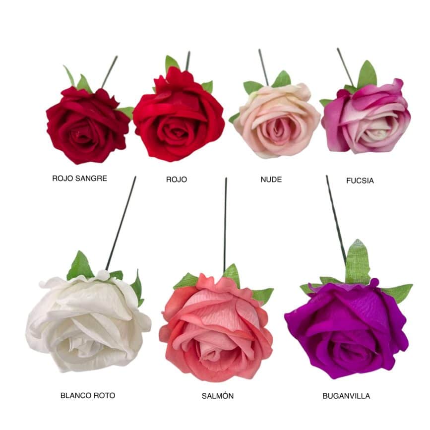 ROSE EN TISSU AVEC TIGE EN FIL DE FER
