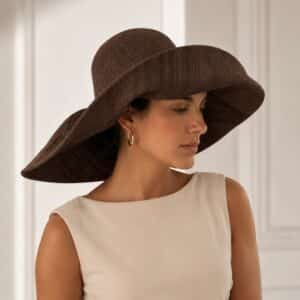 CHOCOLATE BROWN NATURAL RAFFIA WEDDING HAT FOR GUESTS