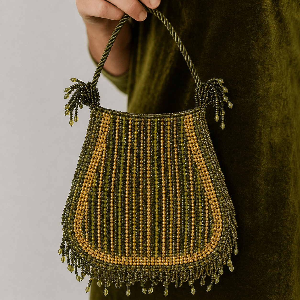 SAC BOURSE BENARÉS VERT OLIVE BRODÉ MAIN - Image 3