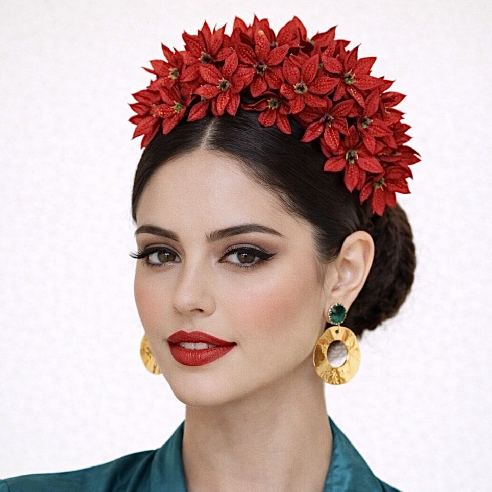 VELVET ORANGE BLOSSOM FLAMENCA FLOWER CLUSTER