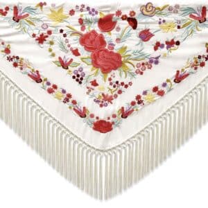 MANTONCILLO DE FLAMENCA IMPERIAL BLANCO ROTO CON CORAL PORTADA