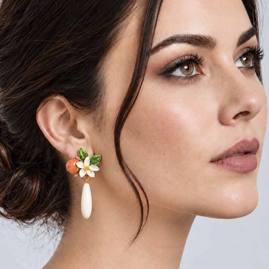 pendientes azahar con lágrima beige