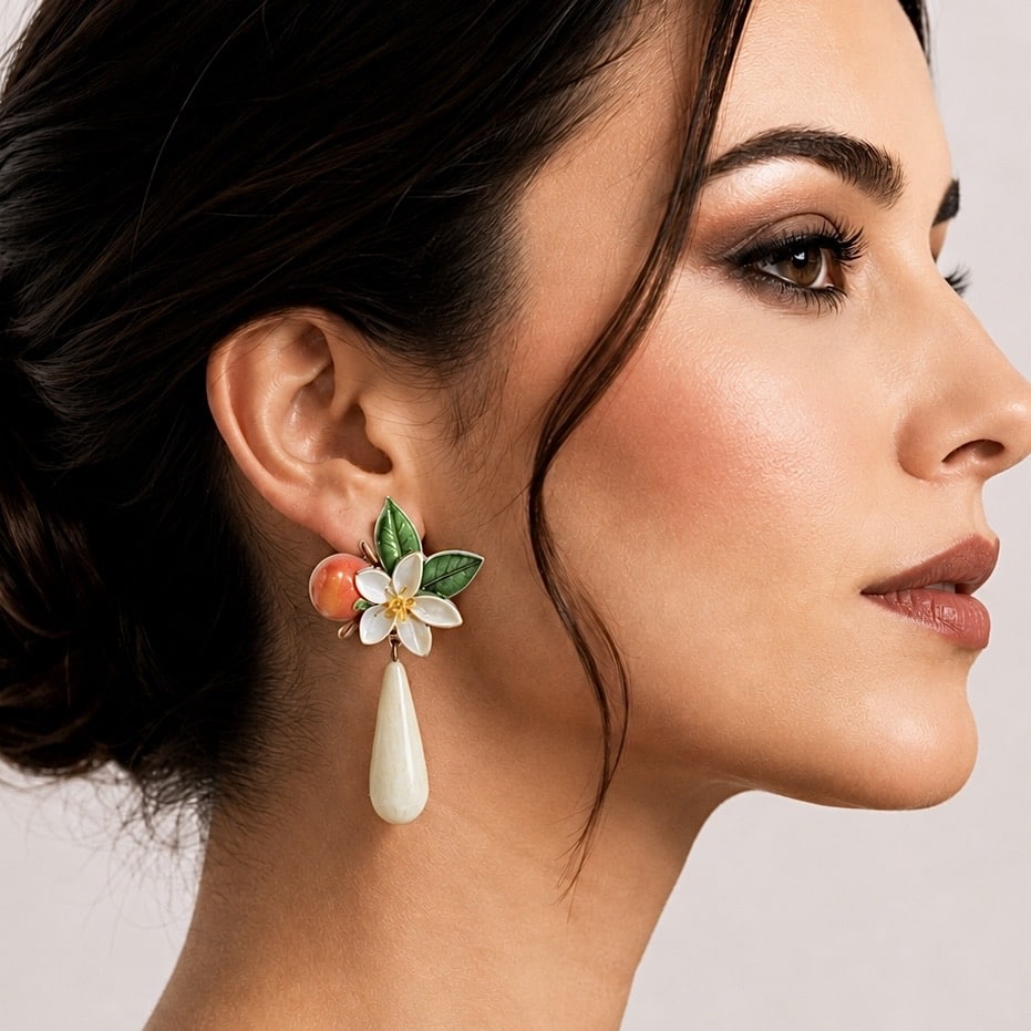 pendientes azahar con lágrima beige portada