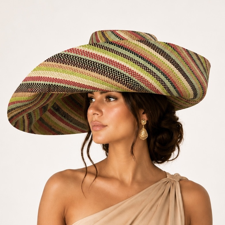 CAPELINE EN RAPHIA MULTICOLORE TONS VERTS