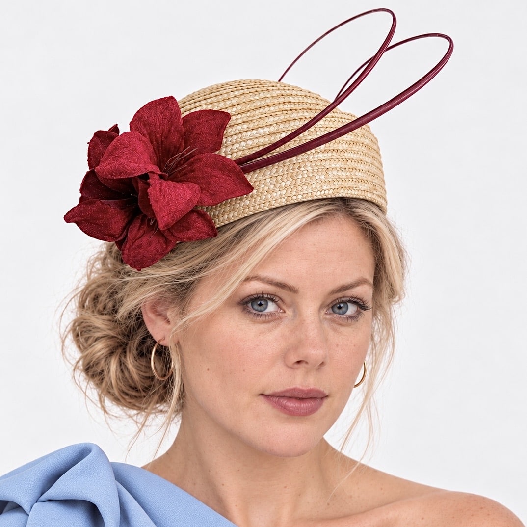 tocado pillbox stirling con flores para boda