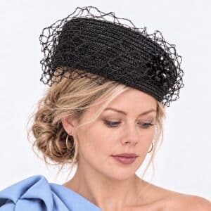 pillbox casquete negro dundee con redecilla